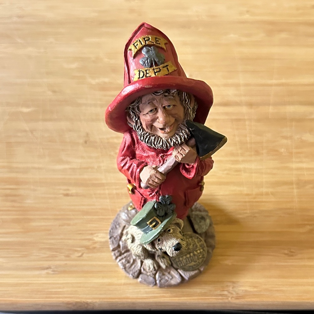 Charming Authentic Blarney Stone  Firefighter Sculpture with Dog - Red and Green